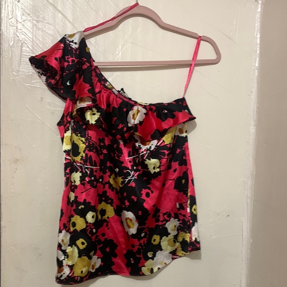 Floral One-Shoulder Top - Red, Black, Yellow